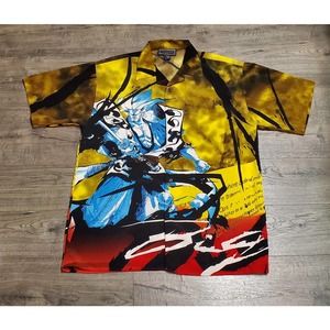 Vintage Y2K Yucateca Samurai Polyester Button Down Shirt Mens Medium M